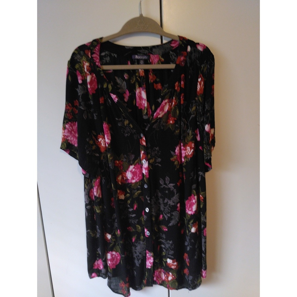 Roaman's Floral Button Front Tunic Top Plus Size 20 W Lightweight Flowy Elegant
